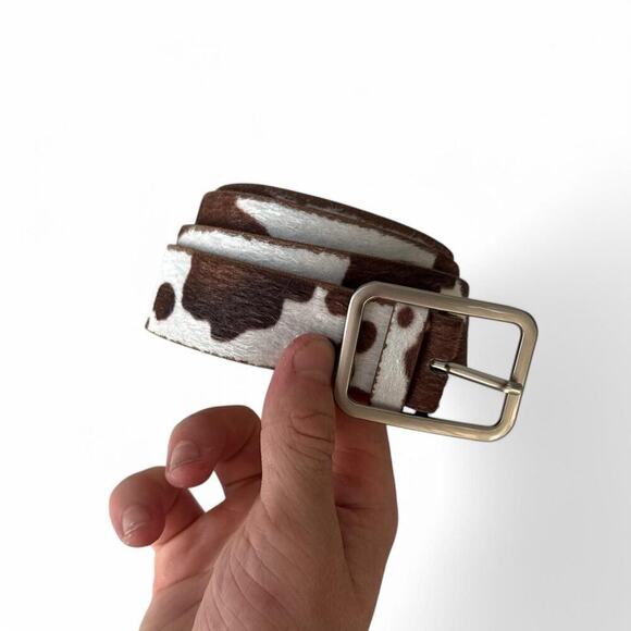 y2k western brown and white cow print cowboy boho belt - Picture 7 of 7